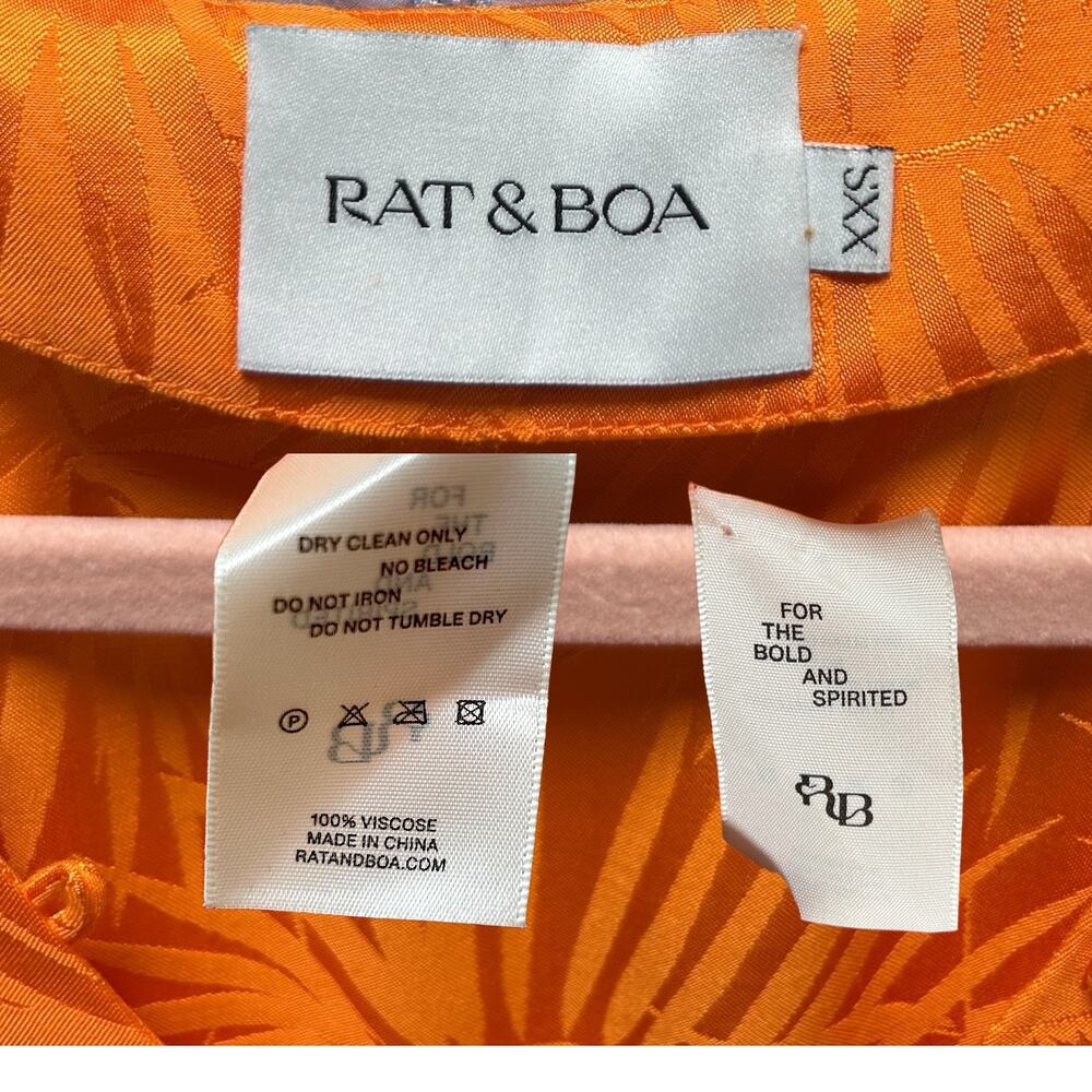 Rat & Boa, 'Harlequin' Mini Dress, Long Sleeve, Palm Jacquard, Orange XX-Small - Picture 11 of 11